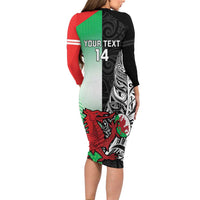 New Zealand and Wales Rugby Custom Long Sleeve Bodycon Dress Aotearoa All Black Combine Welsh Dragon - Polynesian Pride