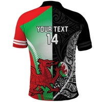 New Zealand and Wales Rugby Custom Polo Shirt Aotearoa All Black Combine Welsh Dragon - Polynesian Pride