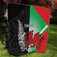 New Zealand and Wales Rugby Custom Quilt Aotearoa All Black Combine Welsh Dragon - Polynesian Pride