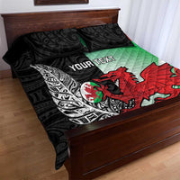 New Zealand and Wales Rugby Custom Quilt Bed Set Aotearoa All Black Combine Welsh Dragon - Polynesian Pride
