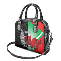 New Zealand and Wales Rugby Custom Shoulder Handbag Aotearoa All Black Combine Welsh Dragon - Polynesian Pride