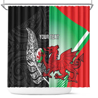 New Zealand and Wales Rugby Custom Shower Curtain Aotearoa All Black Combine Welsh Dragon - Polynesian Pride