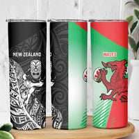 New Zealand and Wales Rugby Custom Skinny Tumbler Aotearoa All Black Combine Welsh Dragon - Polynesian Pride