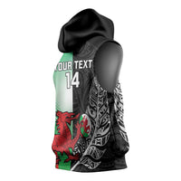 New Zealand and Wales Rugby Custom Sleeveless Hoodie Aotearoa All Black Combine Welsh Dragon - Polynesian Pride