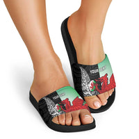 New Zealand and Wales Rugby Custom Slide Sandals Aotearoa All Black Combine Welsh Dragon - Polynesian Pride