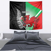 New Zealand and Wales Rugby Custom Tapestry Aotearoa All Black Combine Welsh Dragon - Polynesian Pride