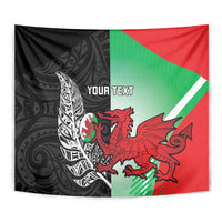 New Zealand and Wales Rugby Custom Tapestry Aotearoa All Black Combine Welsh Dragon - Polynesian Pride