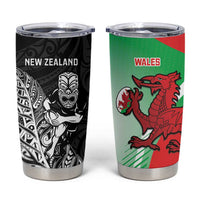 New Zealand and Wales Rugby Custom Tumbler Cup Aotearoa All Black Combine Welsh Dragon - Polynesian Pride