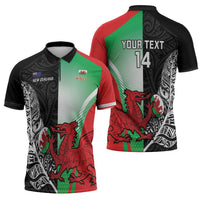 New Zealand and Wales Rugby Custom Zipper Polo Shirt Aotearoa All Black Combine Welsh Dragon - Polynesian Pride