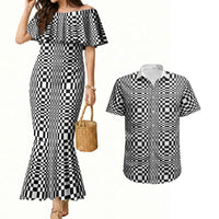 Black White Filipino Binakol Motifs Couples Matching Mermaid Dress and Hawaiian Shirt Mabuhay Philippines Festival Kusikus Pattern LT14 Black - Polynesian Pride