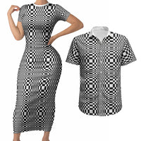 Black White Filipino Binakol Motifs Couples Matching Short Sleeve Bodycon Dress and Hawaiian Shirt Mabuhay Philippines Festival Kusikus Pattern LT14 Black - Polynesian Pride