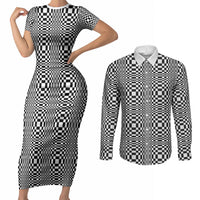 Black White Filipino Binakol Motifs Couples Matching Short Sleeve Bodycon Dress and Long Sleeve Button Shirt Mabuhay Philippines Festival Kusikus Pattern LT14 Black - Polynesian Pride