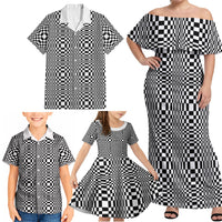 Black White Filipino Binakol Motifs Family Matching Off Shoulder Maxi Dress and Hawaiian Shirt Mabuhay Philippines Festival Kusikus Pattern LT14 - Polynesian Pride