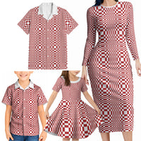 Red White Filipino Binakol Motifs Family Matching Long Sleeve Bodycon Dress and Hawaiian Shirt Mabuhay Philippines Festival Kusikus Pattern LT14 - Polynesian Pride
