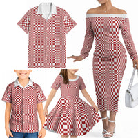 Red White Filipino Binakol Motifs Family Matching Off The Shoulder Long Sleeve Dress and Hawaiian Shirt Mabuhay Philippines Festival Kusikus Pattern LT14 - Polynesian Pride