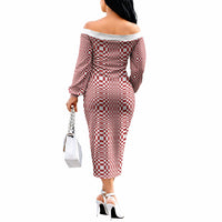 Red White Filipino Binakol Motifs Off The Shoulder Long Sleeve Dress Mabuhay Philippines Festival Kusikus Pattern LT14 - Polynesian Pride