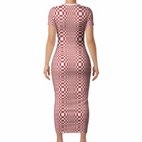 Red White Filipino Binakol Motifs Short Sleeve Bodycon Dress Mabuhay Philippines Festival Kusikus Pattern LT14 - Polynesian Pride