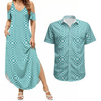 Cyan Filipino Binakol Motifs Couples Matching Summer Maxi Dress and Hawaiian Shirt Mabuhay Philippines Festival Kusikus Pattern LT14 Cyan - Polynesian Pride