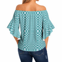 Cyan Filipino Binakol Motifs Off Shoulder Wrap Waist Top Mabuhay Philippines Festival Kusikus Pattern LT14 - Polynesian Pride