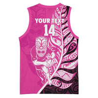 New Zealand Silver Fern Rugby Custom Basketball Jersey All Black Maori Pattern Pink - Polynesian Pride