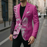 New Zealand Silver Fern Rugby Custom Blazer All Black Maori Pattern Pink - Polynesian Pride