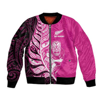 New Zealand Silver Fern Rugby Custom Bomber Jacket All Black Maori Pattern Pink - Polynesian Pride