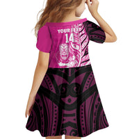 New Zealand Silver Fern Rugby Custom Family Matching Off Shoulder Short Dress and Hawaiian Shirt All Black Maori Pattern Pink - Polynesian Pride