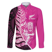 New Zealand Silver Fern Rugby Custom Family Matching Puletasi and Hawaiian Shirt All Black Maori Pattern Pink - Polynesian Pride