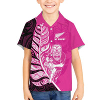 New Zealand Silver Fern Rugby Custom Family Matching Puletasi and Hawaiian Shirt All Black Maori Pattern Pink - Polynesian Pride