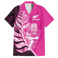 New Zealand Silver Fern Rugby Custom Family Matching Tank Maxi Dress and Hawaiian Shirt All Black Maori Pattern Pink - Polynesian Pride