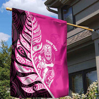 New Zealand Silver Fern Rugby Custom Garden Flag All Black Maori Pattern Pink - Polynesian Pride