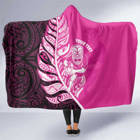 New Zealand Silver Fern Rugby Custom Hooded Blanket All Black Maori Pattern Pink - Polynesian Pride