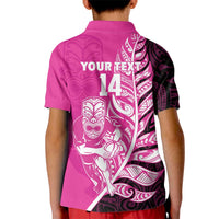 New Zealand Silver Fern Rugby Custom Kid Polo Shirt All Black Maori Pattern Pink - Polynesian Pride
