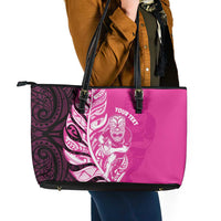 New Zealand Silver Fern Rugby Custom Leather Tote Bag All Black Maori Pattern Pink - Polynesian Pride