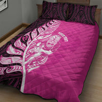 New Zealand Silver Fern Rugby Custom Quilt Bed Set All Black Maori Pattern Pink - Polynesian Pride