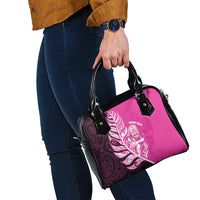 New Zealand Silver Fern Rugby Custom Shoulder Handbag All Black Maori Pattern Pink - Polynesian Pride