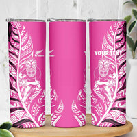 New Zealand Silver Fern Rugby Custom Skinny Tumbler All Black Maori Pattern Pink LT14 - Polynesian Pride