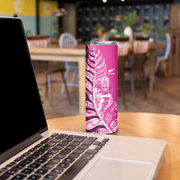 New Zealand Silver Fern Rugby Custom Skinny Tumbler All Black Maori Pattern Pink LT14 - Polynesian Pride