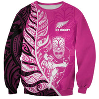 New Zealand Silver Fern Rugby Custom Sweatshirt All Black Maori Pattern Pink - Polynesian Pride