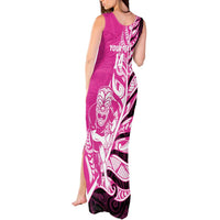 New Zealand Silver Fern Rugby Custom Tank Maxi Dress All Black Maori Pattern Pink - Polynesian Pride