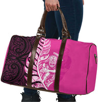 New Zealand Silver Fern Rugby Custom Travel Bag All Black Maori Pattern Pink LT14 - Polynesian Pride