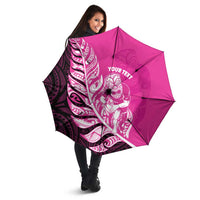 New Zealand Silver Fern Rugby Custom Umbrella All Black Maori Pattern Pink LT14 - Polynesian Pride