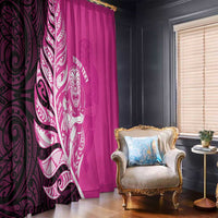 New Zealand Silver Fern Rugby Custom Window Curtain All Black Maori Pattern Pink - Polynesian Pride