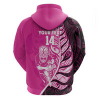 New Zealand Silver Fern Rugby Custom Zip Hoodie All Black Maori Pattern Pink LT14 - Polynesian Pride