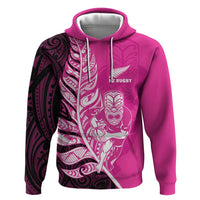 New Zealand Silver Fern Rugby Custom Zip Hoodie All Black Maori Pattern Pink LT14 Pullover Hoodie Pink - Polynesian Pride