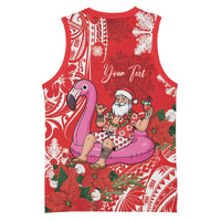 Personalized Hawaii Christmas Basketball Jersey Mele Kalikimaka Chilling Shaka Santa Flamingo - Polynesian Pride