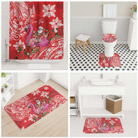 Personalized Hawaii Christmas Bathroom Set Mele Kalikimaka Chilling Shaka Santa Flamingo - Polynesian Pride