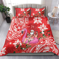Personalized Hawaii Christmas Bedding Set Mele Kalikimaka Chilling Shaka Santa Flamingo - Polynesian Pride