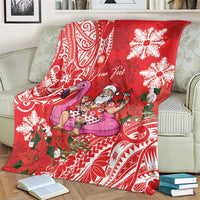 Personalized Hawaii Christmas Blanket Mele Kalikimaka Chilling Shaka Santa Flamingo - Polynesian Pride
