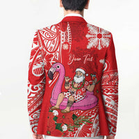Personalized Hawaii Christmas Blazer Mele Kalikimaka Chilling Shaka Santa Flamingo - Polynesian Pride